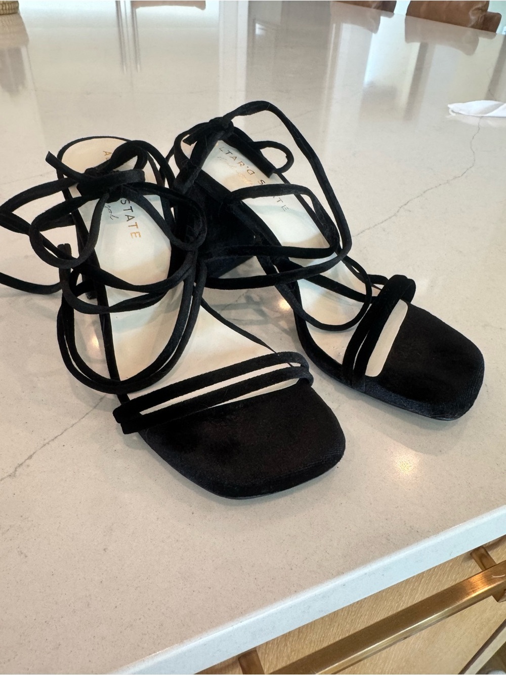 Altar’d State Velvet Black Ballet Lace-Up Women's Sandals